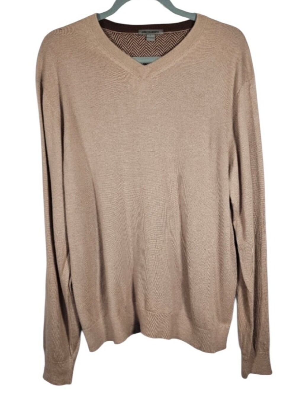 Johnston & Murphy Men's V-Neck Beige Tan Silk Angora Blend Sweater Size L